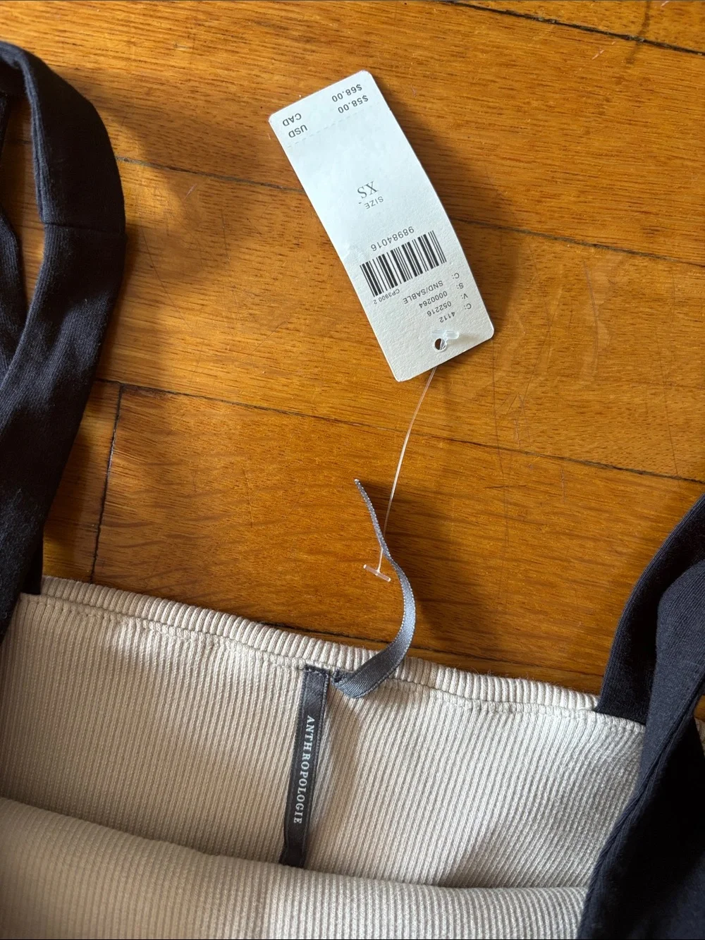 Anthropologie Black & Cream Ribbed Fold-Front Tank - Picture 2 of 3